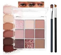 9-Color Nude Pink Eyeshadow Palette with Shimmer Matte Finishes - Highly Pigmented Waterproof Blendable Formula for Natural Smokey Eye Makeup Includes Two Brushes, Compact Mirror