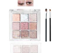 9-Color Shimmer Glitter Eyeshadow Palette with Pink Rose Gold Champagne Silver Tones - Highly Pigmented Professional Pressed Powder Makeup Set for Sparkling Festive Party Evening Looks