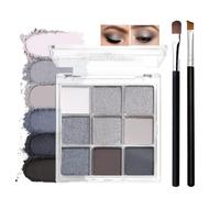 9-Color Silver Grey Eyeshadow Palette with Brush - Matte & Glitter Black, Silver & Grey Shades - Waterproof Highly Pigmented Long-Lasting Smooth Blendable Formula for Smokey Goth Looks