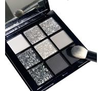 9-Color Smokey Eyeshadow Palette | Black, Dark Grey, White & Silver Shades, Waterproof & Highly Pigmented | Long-Lasting Makeup with Mirror for Women