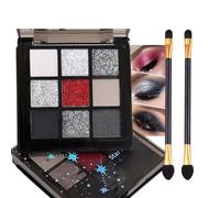 9 Color Smokey Eyeshadow Palette, Black Red Gray Matte Shimmer Glitter Eyeshadows with 2 Brushes,Highly Pigmented Makeup Pallet, Professional Palette for Vampire Party Makeup (Black Red)