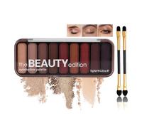 9-Color Warm Earthy Eyeshadow Palette with Matte and Shimmer Finishes - Dual-Ended Eye Brushes for Day to Night Makeup, Buildable Pigmented Powder for Defining and Accentuating Eyes