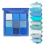 9 Colors Blue Glitter Eyeshadow Palette, Glitter Dark Light Royal Cobalt Baby Sky Navy Blue Metallic Shimmer Sparkly Eye Shadow Palette Makeup for Older Women, Highly Pigmented Eyeshadow