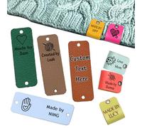 9 Colors Custom Leather Handmade Tags with Rivet,2.5 * 0.8in Knits and Crochet Labels,Leather Labels for Knitted Hats Scarf Clothing,Customizable Quantity,Gifts for Mom