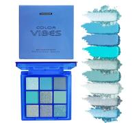 9 Colors Eyeshadow Palette - Blue Eyeshadow Theme, Matte & Glitter Convenient Portable Travel Eye Makeup Palette for Christmas & Music Festivals (Blue)