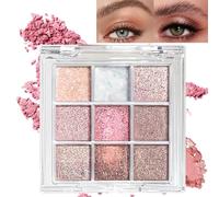 9 Colors Glit/ter Eyeshadow Palette,Shimmer Makeup Palette with Nat/ural Waterproof,Natur/al Highly Shimmer Eyeshadow for Women,Pink Eye Make-Up Palettes Women,Shim/mer Waterproof Eyeshadow Palette