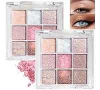 9 Colors Glitter Eyeshadow Palette,Shimmering Highly Pigm/ented Eye Shadow for Women,Na/tural Waterproof Make-Up Palettes,7.2G Waterproof Eyeshad/ow Pale/tte for Women(2PCS)