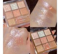 9 Colors Glitter Shimmer Eyeshadow Makeup Palette, Korean Sparkle Neutral Eye Shadow Palettes Highly Pigmented Long Lasting Waterproof Blendable Sombras Para Ojos Pink White Golden Brown Eye Glitter