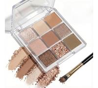 9-Colour Eyeshadow Palette with Mirror & Brush - Matte, Shimmer, Glitter Neutral Tones for Everyday & Evening Makeup, Long-Lasting, Waterproof, Smokey Eyes, Crushed Powder High Pigmentation Formula