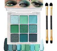 9-Colour Matte and Glitter Eyeshadow Palette in Avocado Green with Dual Brushes - Highly Pigmented Waterproof Shades for Smokey, Party and Everyday Makeup Looks, Long-Wearing