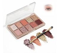 9-Colour Warm Neutral Shimmer Eyeshadow Palette with Rose Gold Taupe Brown Tones - Dual-Ended Brush, Matte Satin Glitter Finishes for Daily & Evening Looks, Long Lasting Blendable Makeup Kit,