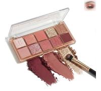 9-Colour Warm Neutral Shimmer Eyeshadow Palette with Rose Gold Taupe Brown Tones - Dual-Ended Brush, Matte Satin Glitter Finishes for Daily & Evening Looks, Long Lasting Blendable Makeup Kit,