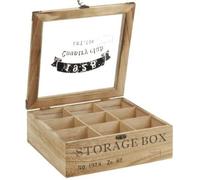 9 Compartment Wooden Tea Box with Glass Lid & Clasp Lock - Tea Bag Storage Organiser