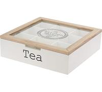9 Compartment Wooden Tea Box with Glass Lid Tea Bag Storage Organiser