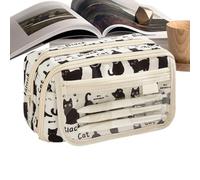 9 Compartments Big Cat Zipper Pouch with Floral Window for School Supplies | Transparent black cat design with floral window; stores over a hundred pens and markers while keeping your desk clutter-free