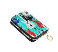 9 Credit Card Slots & 2 Cash Slots Leather Women's Wallets Zip Around Mens Wallet with Coin Pocket Cartoon Electric Guitar Red Blue