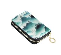 9 Credit Card Slots & 2 Cash Slots Leather Womens Wallets Zip Around Zipper Travel Wallet with Key Ring Misty Green Mountains Trees