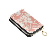 9 Credit Card Slots & 2 Cash Slots Small Women's Wallets Leather Travel Cash Wallet with Coin Pocket Floral Leaves Peach Pink