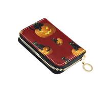 9 Credit Card Slots & 2 Cash Slots Wallet Women Zip Around Small Zipper Card and Cash Holder Black Cats Pumpkins Halloween
