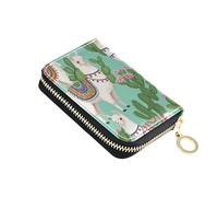 9 Credit Card Slots & 2 Cash Slots Womens Wallets Small Zip Around Zipper Coin Purse with Key Ring Cute Llamas Green Cactus