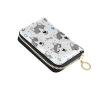 9 Credit Card Slots & 2 Cash Slots Women's Wallets Zip Around Small Coin Change Purse with Zipper Cute Cartoon Husky Dog
