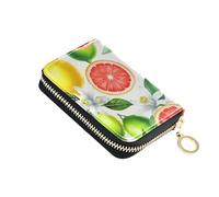 9 Credit Card Slots & 2 Cash Slots Zip Around Women's Wallets Small Zipper Wallet with Coin Pouch Watercolor Citrus Fruits Lemons