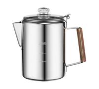 9-Cup Stainless Steel Camping Coffee Percolator - Stovetop, Campfire & Induction Compatible, Rugged Outdoor Pot with Hardwood Handle