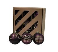 9 Decorated Plum Purple Baubles - Christmas Tree Hanging Ornaments - 60mm 6cm Matte & Shiny Glitter Set