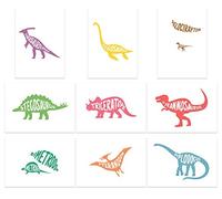 9 Different A4 Dinosaurs Posters with Artistic and Fun Dinosaurs on the Front (9 piece set)