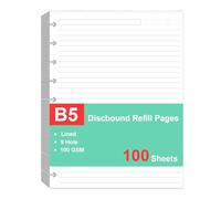 9 Disc Discbound Refill Paper, Loose Leaf Paper, 9 Disc Prepunched Paper for Happy Planner Inserts, White Paper, Total 100 Sheets/200 Pages, College Ruled, 100gsm, 7 X 9.2.5 Inch