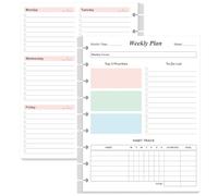 9 Disc Weekly Planner Undated Refills - Classic Size 53 Sheets/106 Pages Colorful Weekly Planner for Happy Planners Insert, 100 gsm White Paper, Lasts 1 Year, Undated, 7" x 9.25"