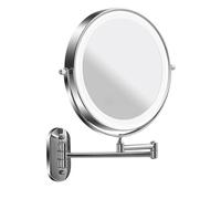 9" Double-Sided Vanity Magnifying Mirror Bathroom Wall mounted Makeup Shaving Mirror With LED Lights 1X/10X Magnification (Silver-5X Magnification,With LED Light)