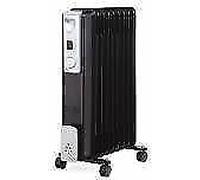 9 Fin 2kW Oil Filled Radiator Heater on Wheels Thermostat 3 Heat Settings