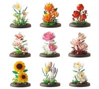 9 Flowers 1500Pcs Mini Building Blocks Set for Adults - Botanical Flower Model Kit with Roses - Micro Toy Building Bricks Set for Room Decor - Unique Valentine’s Gift for Teens and Adults Age 14+