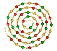 9 Foot Multi Color Glitter Christmas Garland | Multicolor Beaded Christmas Tree Garland for Retro Vintage Candy Trees | Garland Christmas Decorations for Indoor Use | Red Gold Green Beads