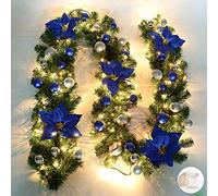 9 FT Christmas Garland with Lights, 2.7 m Pre-Lit Decorated Artificial Garland, Battery Operated Wreath Garlands Decorations for Gardens Fireplace Gates and Stairs Holiday Decor (Battery Not Include)