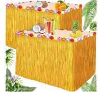 9 FT Luau Grass Table Skirts, 2 Pack Hawaiian Luau Grass Skirts Natural Table Skirt for Luau Party Hawaiian Party Birthday Tropical Beach Party Decorations Supplies, 9 FT x 2.5 FT