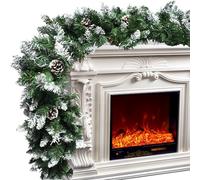 9 ft Snow Tipped Green Fir Garland Christmas with Pine Cones for Home Decoration, Artificial Garlands Christmas for Xmas Tree Stairs Fireplaces Garden Decor, Staircase Garland