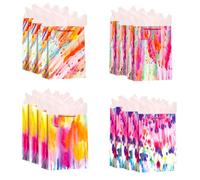 9" Gift Bags Medium Size with Tissue Paper, 12 Pack Colorful Wrap Paper Gift Bags with Handles for Shopping Parties Wedding Holiday Presents 4 Designs (Light Yellow)