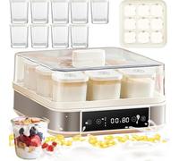 9 Glass Jar Automatic Digital Yogurt Maker, Probiotic Small Fermentation Yogurt Machine with LCD Display, Dough Proofer, Adjustable Temperature & Time Control, for Rice Wine and Natto