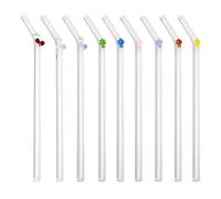 9 Glass Straws, 20cm Reusable, Decorated with 3 Cherries and 6 Mushrooms, Suitable for Making Milkshakes, Smoothies, and Cocktails, Suitable for Families, Parties, cafes, and Restaurants.