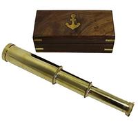 9" Handheld Brass Telescope - Nautical Pirate Spy Glass with Wood Box Rustic Vintage Home Decor Gifts
