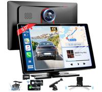 TECXERLLON 9 inch Wireless Carplay Screen for Car with 4K Dash Cam & 1080P Backup Camera, Portable Car Audio Receiver with Carplay & Android Car, GPS Navigation, Airplay, Mirror