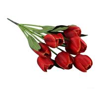 9 Heads Artificial Tulips Plastic Flowers 38cm Realistic | 9 realistic heads per for stem, 38cm total length, soft plastic texture, for ideal for bouquets, wedding centerpieces(Orange)