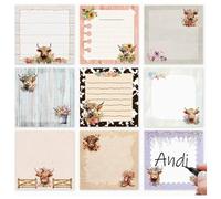 9 Highland Cattle Note Papers and 2 Pens, Student School Supplies, Schedule Memo Tools, Suitable for Key Note-Taking.