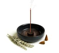 9-Hole Ceramic Incense Holder Handmade for Sticks and Backflow Incense, 9x9x2.7 cm Incense Burner Tray, Round Burner Bowl with Ash Catcher, Incense Burner for Home Decor, Meditation, Yoga Zen Gift