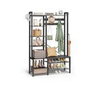 9 Hook Coat Rack with Shoe Bench, Stone Grey and Ink Black