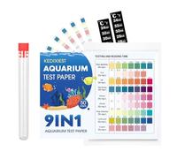 9 in 1 drinking water test kit, fish tank water test kit for testing iron, copper, nitrite, nitrate, pH, carbonate, etc., suitable for tap water, well water, swimming pool, hot tub, (9 in 1 50 pieces)