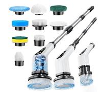 9 in 1 Electric Spin Scrubber, Cordless Cleaning Brush with 9 Replaceable Brush Heads, 3000mAh 100 Min Runtime, IPX7 Waterproof, Adjustable Handle Up to 1.3m for Bathroom, Kitchen, Tile, Floor & Car
