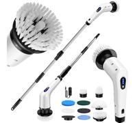 9 in 1 Electric Spin Scrubber, Electric Rotating Cleaning Brush with 9 Replaceable Brush Heads, Extendable Handle, 2 Rotating Speeds, Power Vibrating Cordless Cleaner, for Bathroom Shower Kitchen